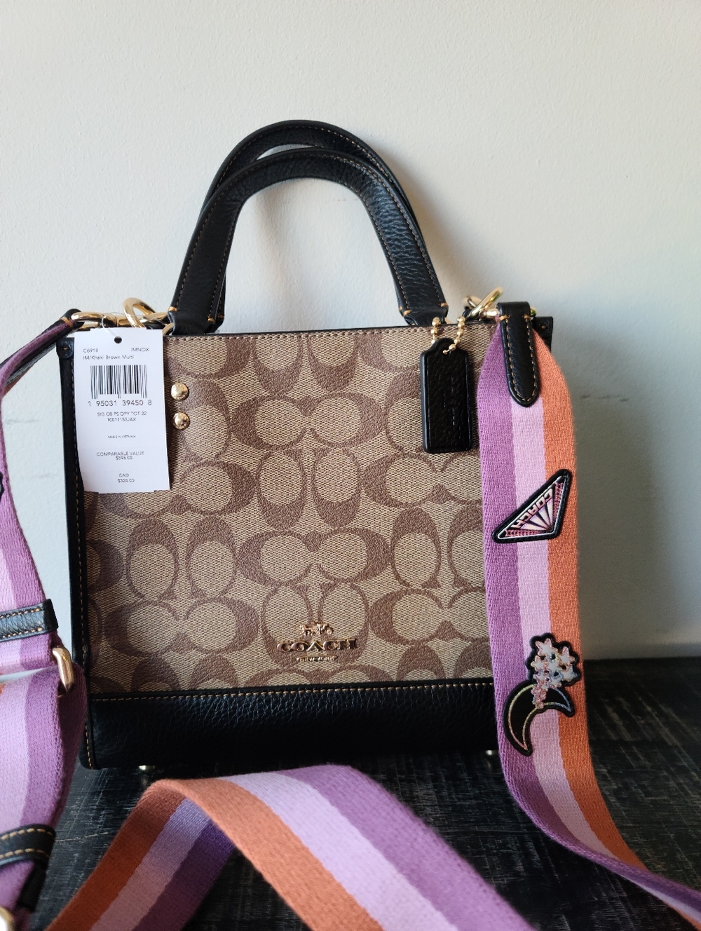 NWT Coach Dempsey Tote Bag 22 In Colourblock Signature Canvas With Disco Patches